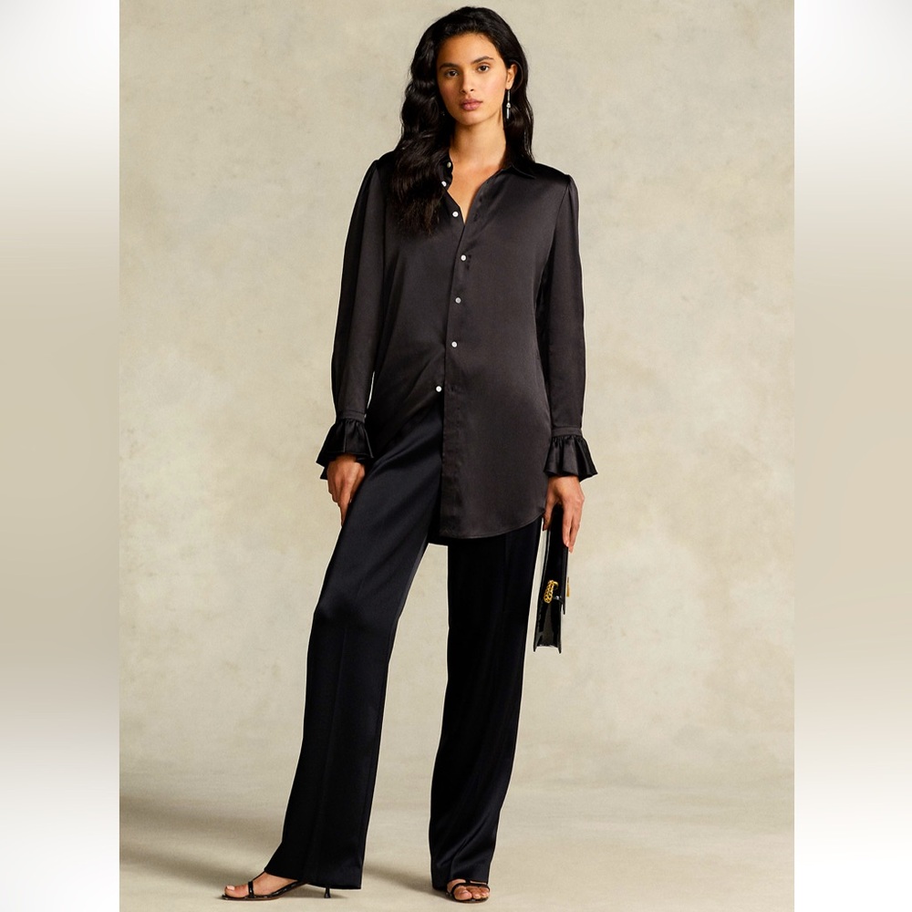 Polo Ruffled Silk Cuff Shirt Size 4 $328.00